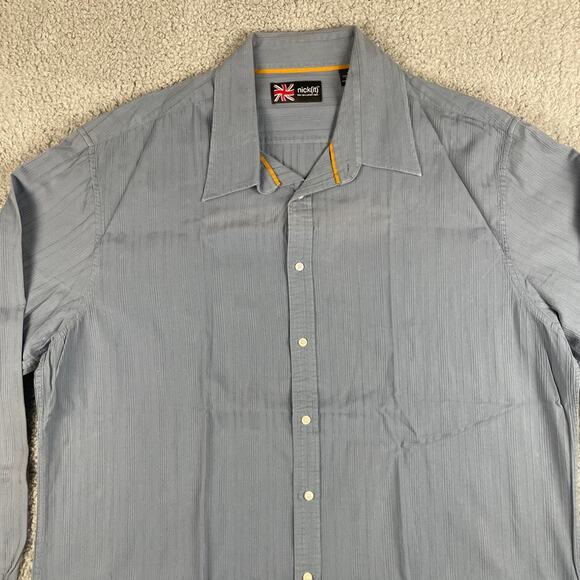 Nick (It) Men's XXL Blue 100% Cotton Long Sleeve Button Up Shirt - Picture 2 of 16